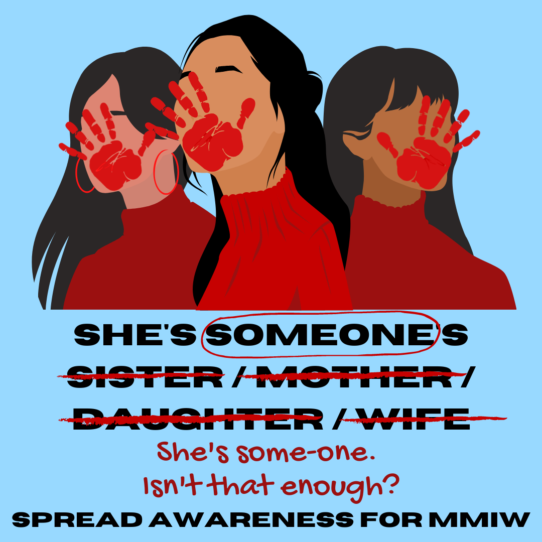 What is mmiw awareness? Three women with red handprints